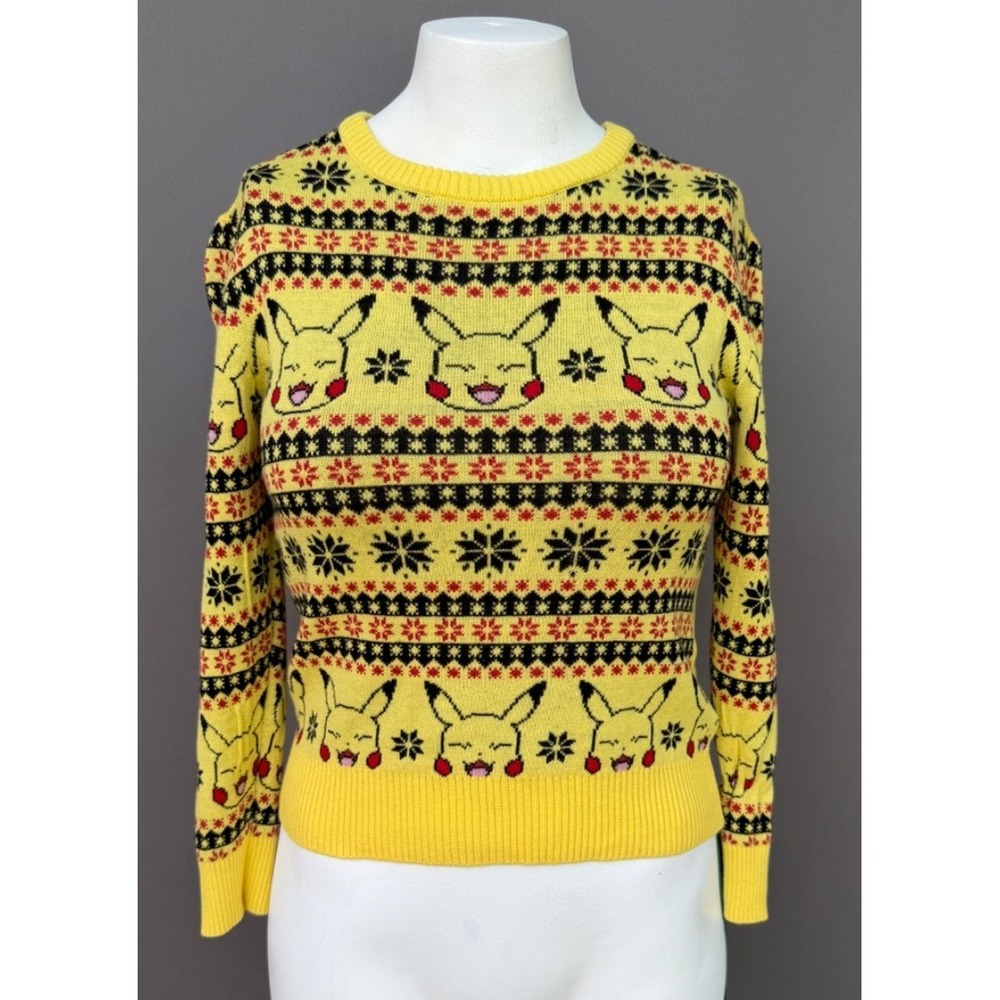 Pokemon Pikachu Sweater Medium Yellow Fair Isle Knit Ugly Christmas Holiday